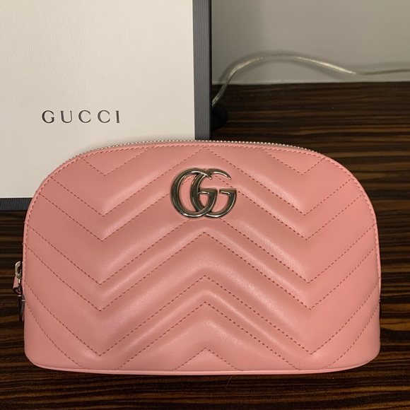 Gucci Handbags - NWT Gucci Calfskin Matelasse GG Marmont Large Cosmetic Case Pastel Pink